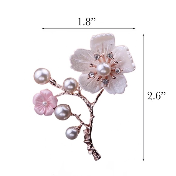 Crystal and Pearl Flower Brooch Lapel Pin - Picture 9 of 9